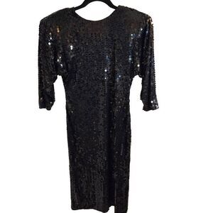 Para Size 6 Vintage 60s 70s Black Sequins Dress Retro Glam